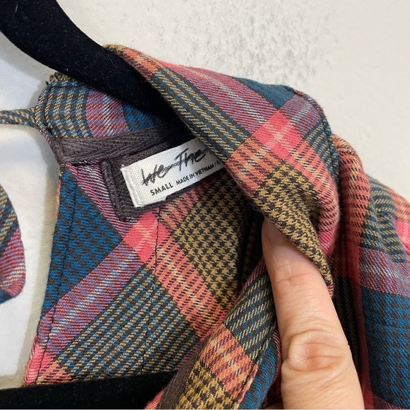 Free People Wild Side Tunic Plaid Oversized Tie Back Shirt Size S - Picture 3 of 11